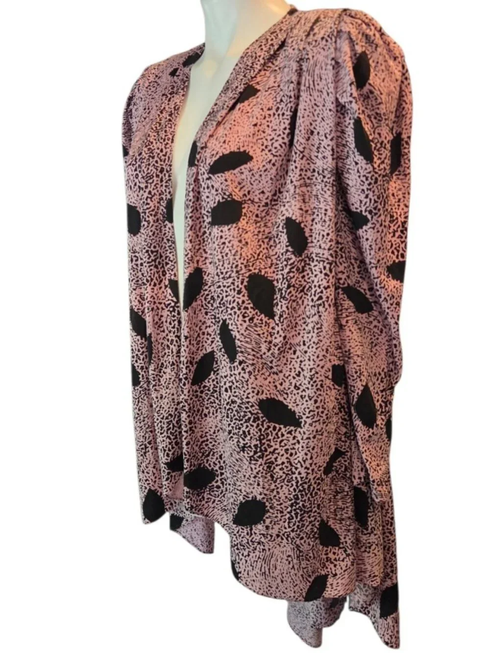 Vintage 80s M / L Pink Black Art Deco Long Sleeve Cardigan Lightweight